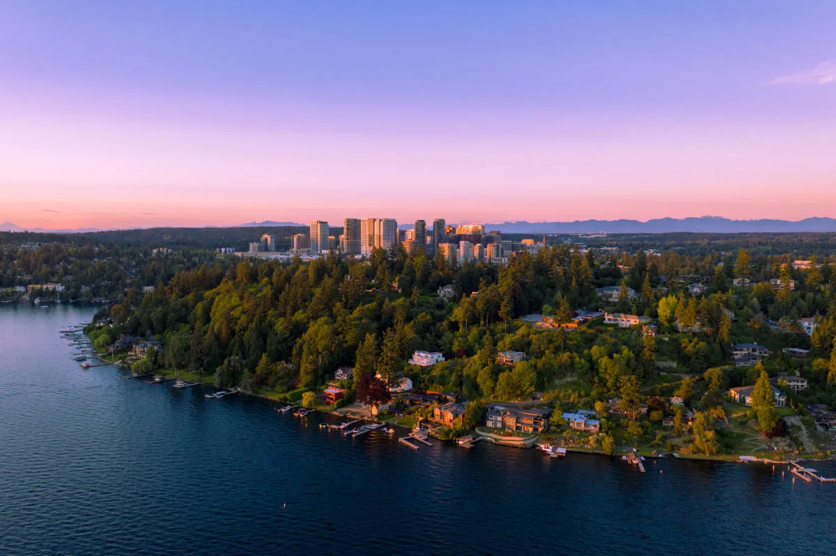 Bellevue skyline and Lake Washington shoreline
