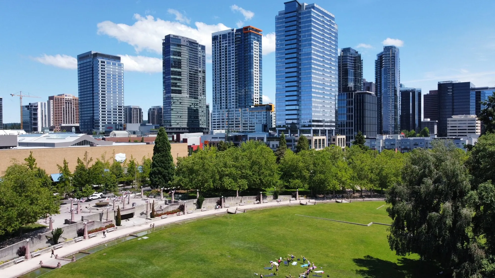 Downtown Bellevue towers above the park